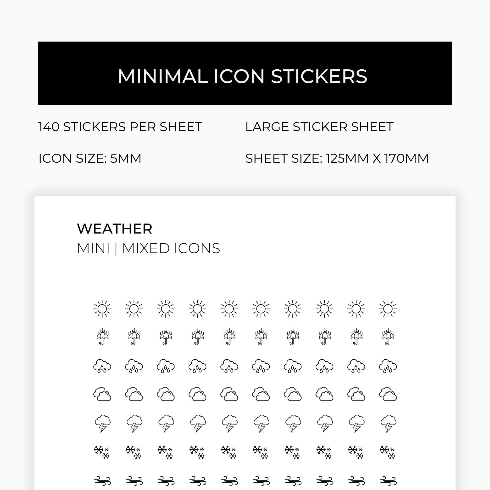 Mixed Weather Icons | Weather Stickers | Mini Icon Stickers | Transparent | Matte | Glossy | Large Size Sheet