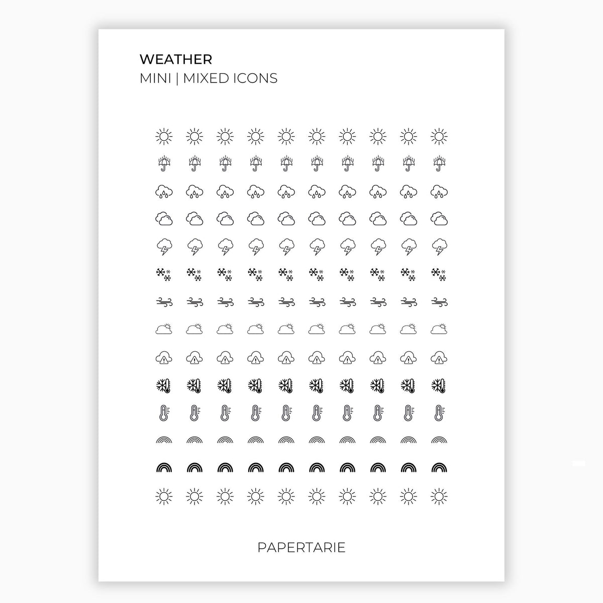 Mixed Weather Icons | Weather Stickers | Mini Icon Stickers | Transparent | Matte | Glossy | Large Size Sheet