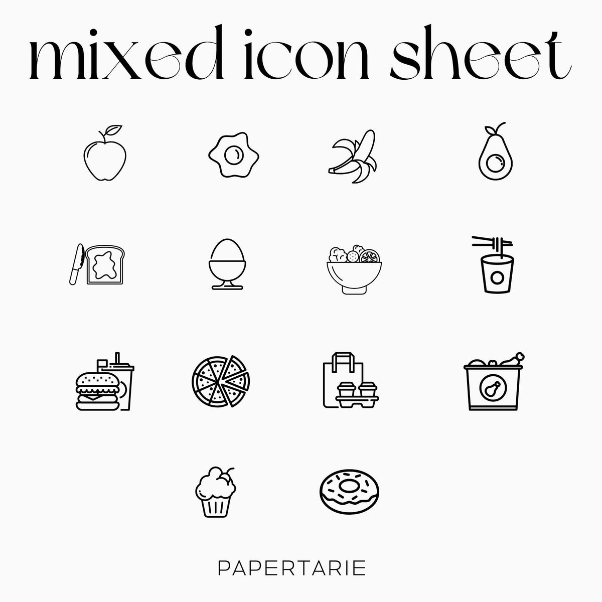 Mixed Food Icons | Food Stickers | Mini Icon Stickers | Transparent | Matte | Glossyy | Large Size Sheet