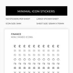 Mixed Finance Icons | Finance Stickers | Mini Icon Stickers | Transparent | Matte | Glossy | Large Size Sheet