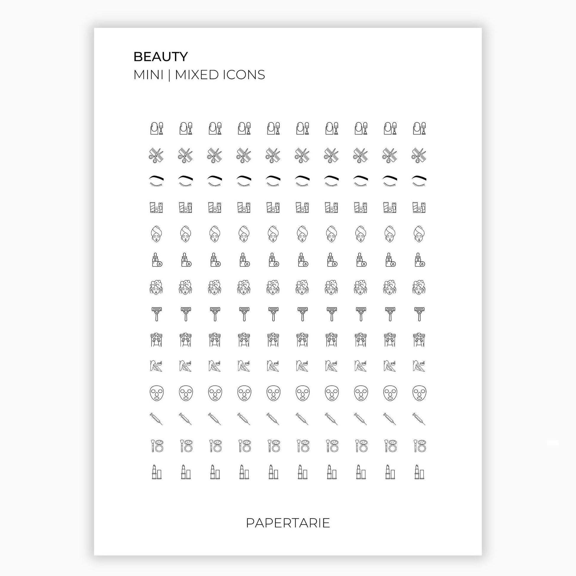 Mixed Beauty and Wellbeing Icons | Beauty Stickers | Mini Icon Stickers | Transparent | Matte | Glossy | Large Size Sheet
