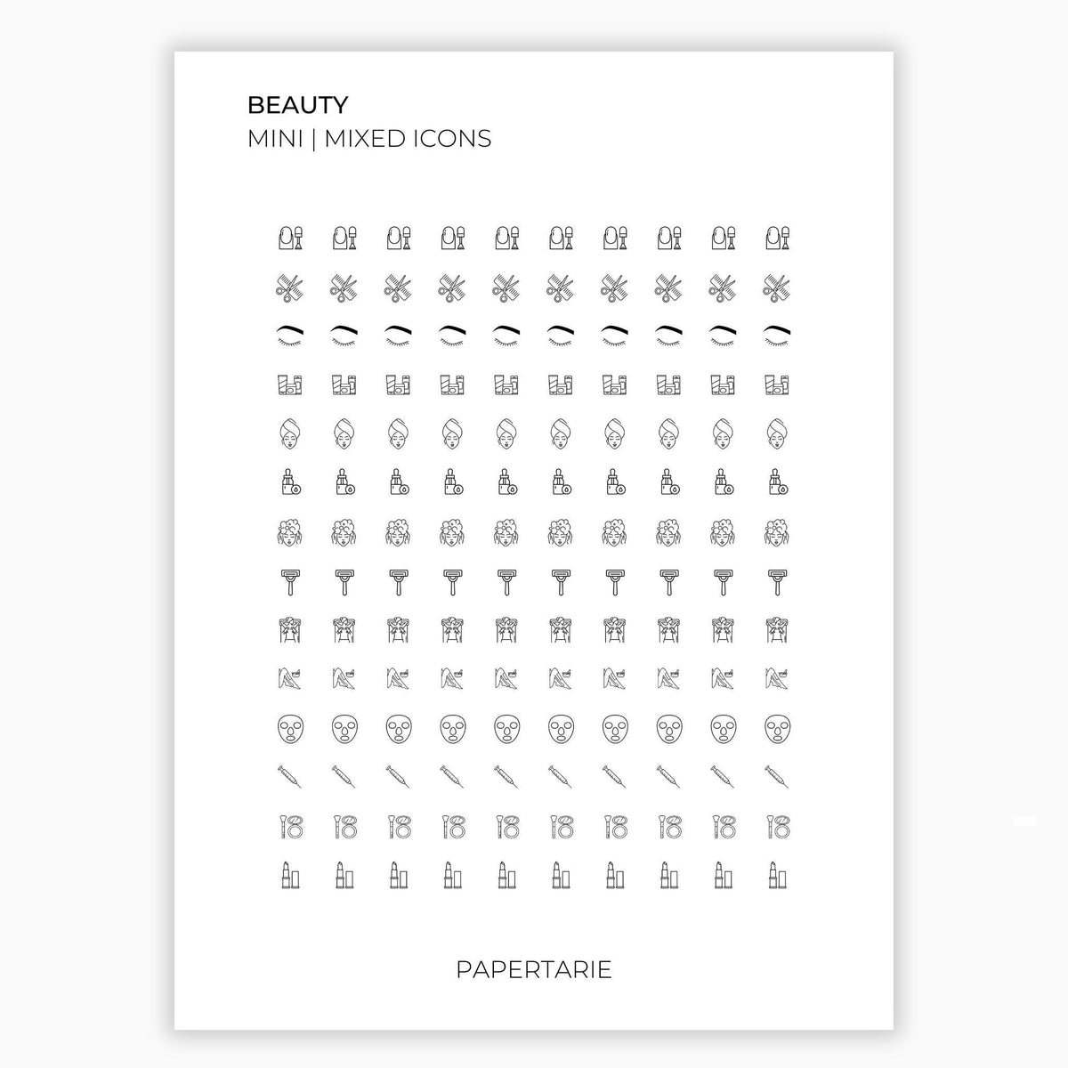 Mixed Beauty and Wellbeing Icons | Beauty Stickers | Mini Icon Stickers | Transparent | Matte | Glossy | Large Size Sheet