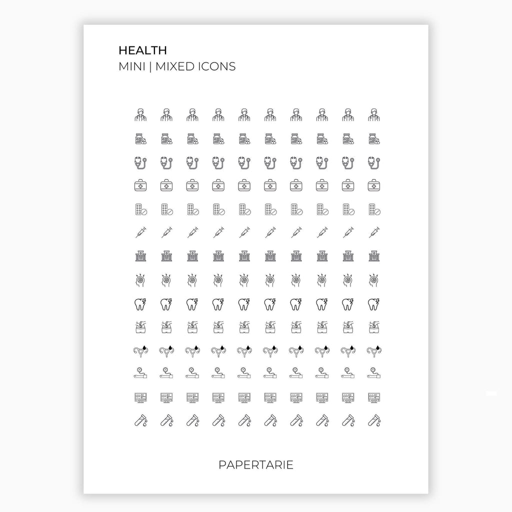 Mixed Health Icons | Health Stickers | Mini Icon Stickers | Transparent | Matte | Glossy | Large Size Sheet