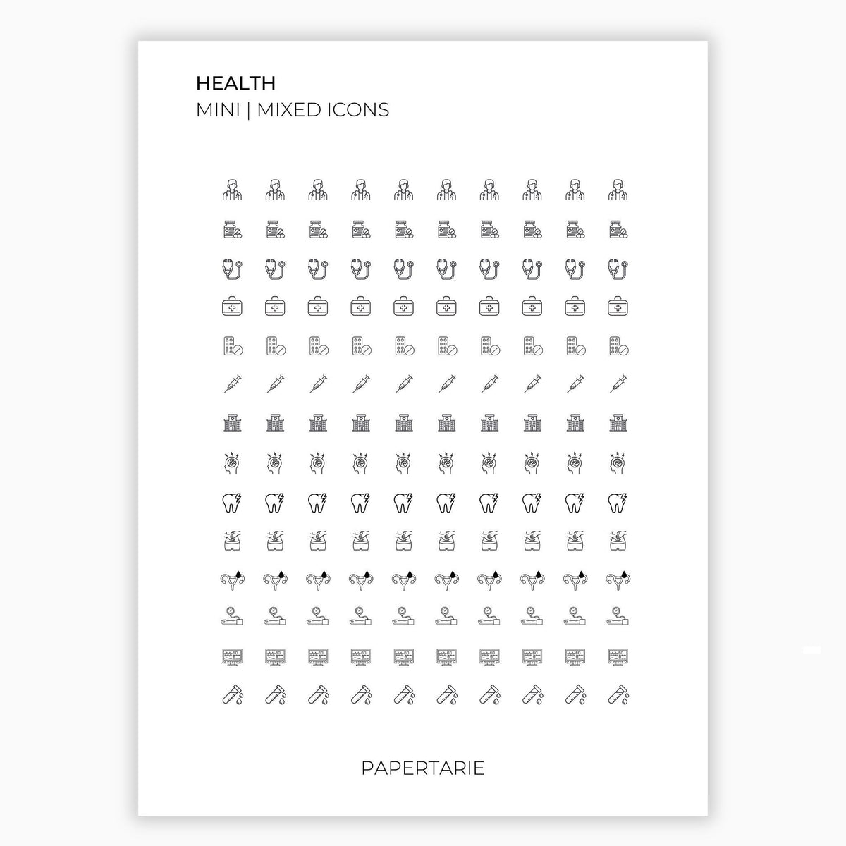Mixed Health Icons | Health Stickers | Mini Icon Stickers | Transparent | Matte | Glossy | Large Size Sheet