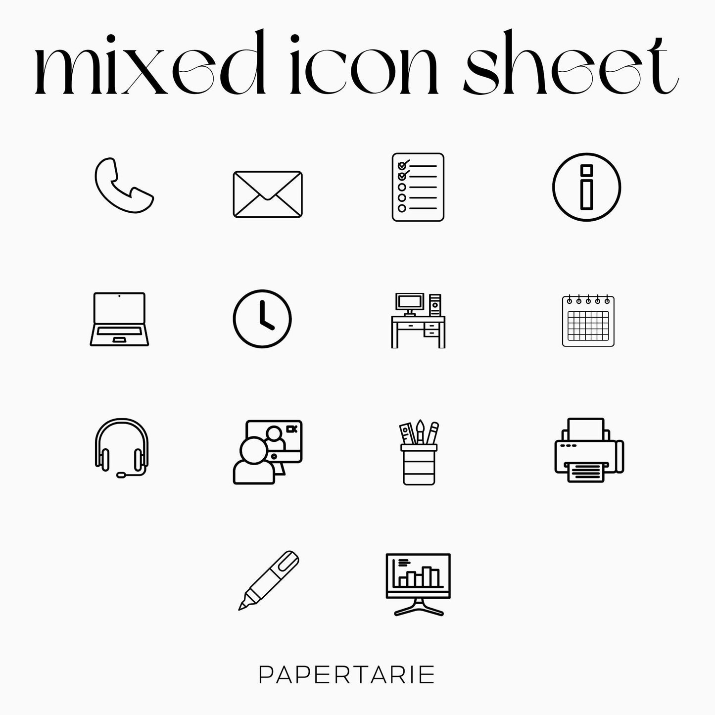 Mixed Office and Admin Icons | Admin Stickers | Mini Icon Stickers | Transparent | Matte | Glossy | Large Size Sheet