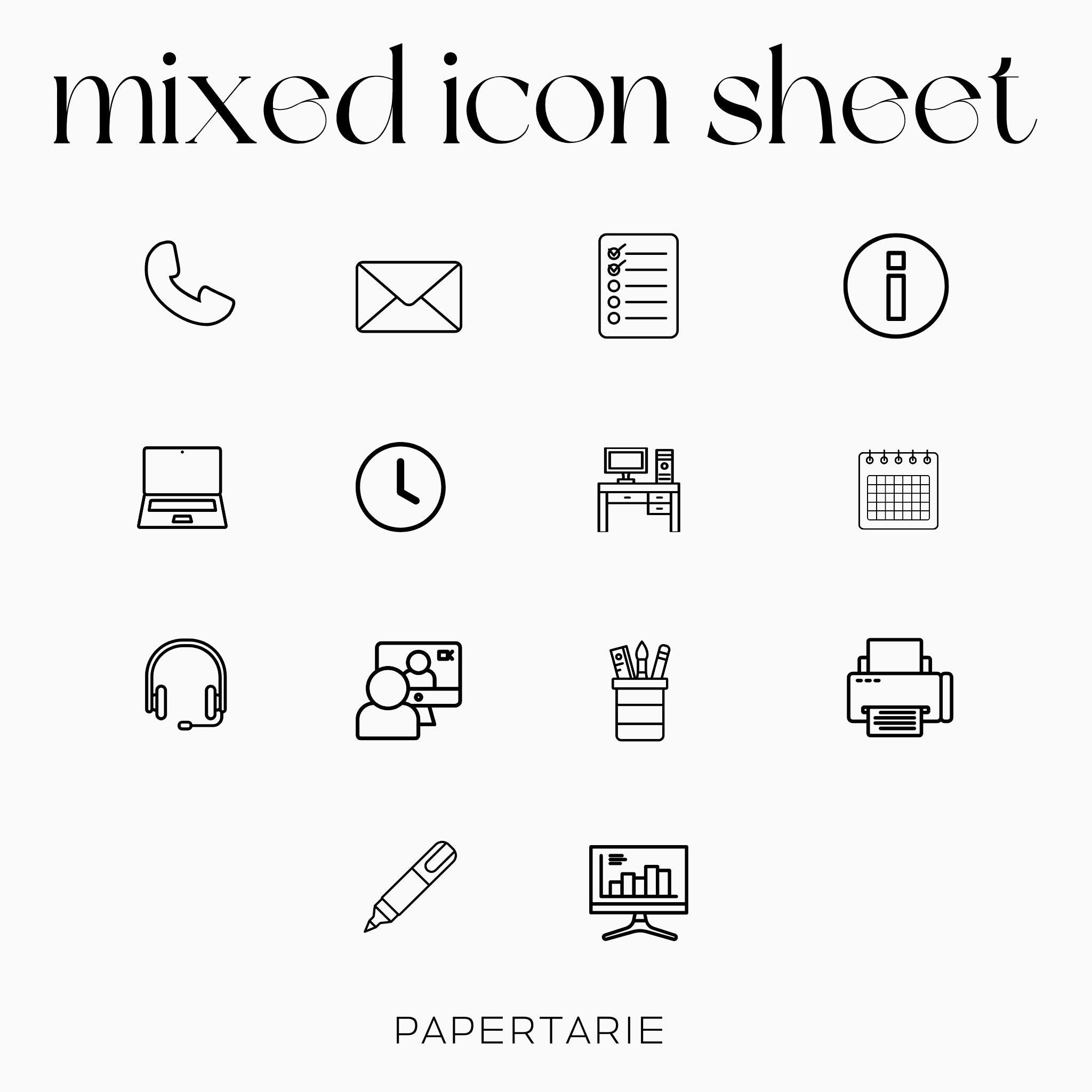Mixed Office and Admin Icons | Admin Stickers | Mini Icon Stickers | Transparent | Matte | Glossy | Large Size Sheet