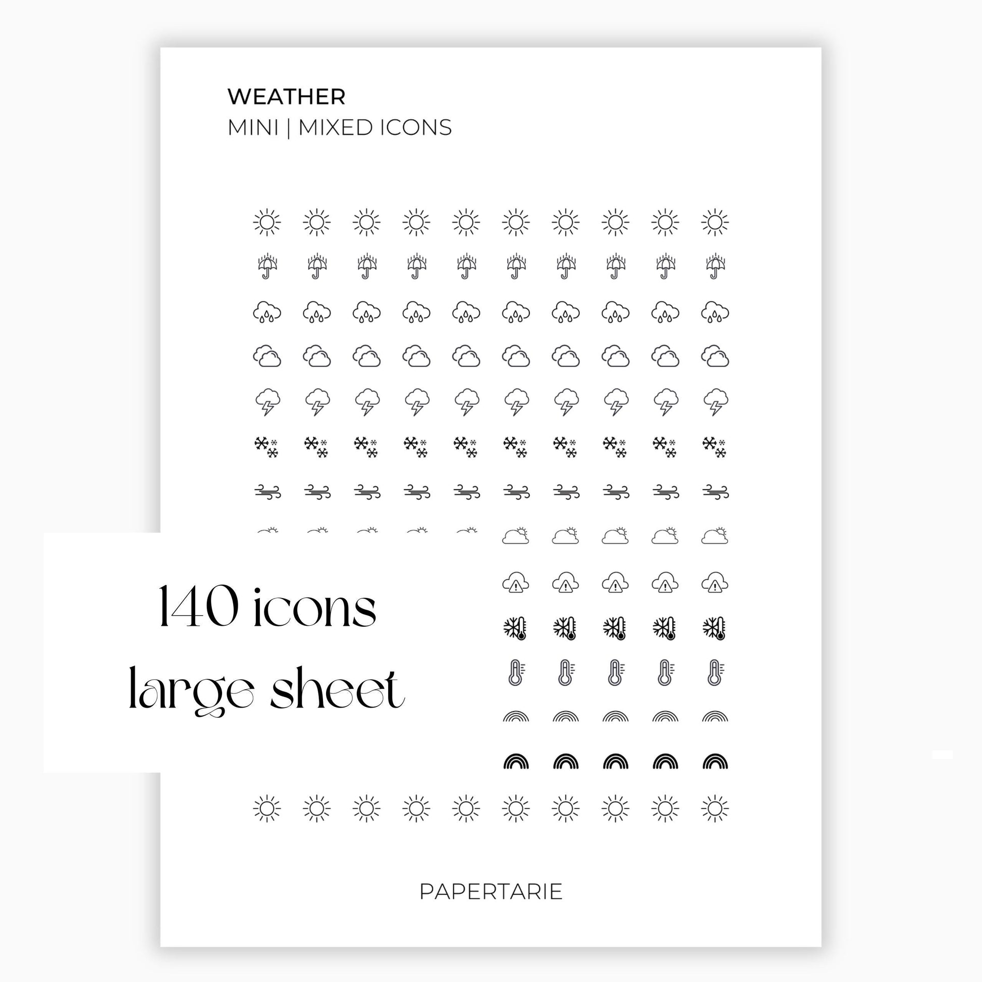 Mixed Weather Icons | Weather Stickers | Mini Icon Stickers | Transparent | Matte | Glossy | Large Size Sheet