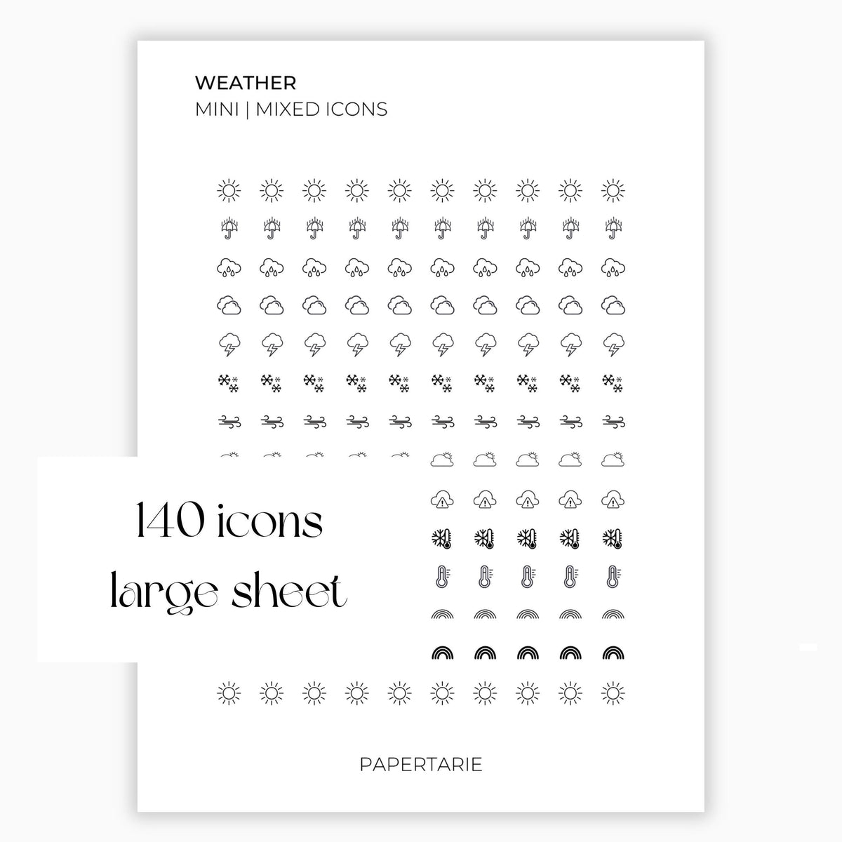 Mixed Weather Icons | Weather Stickers | Mini Icon Stickers | Transparent | Matte | Glossy | Large Size Sheet