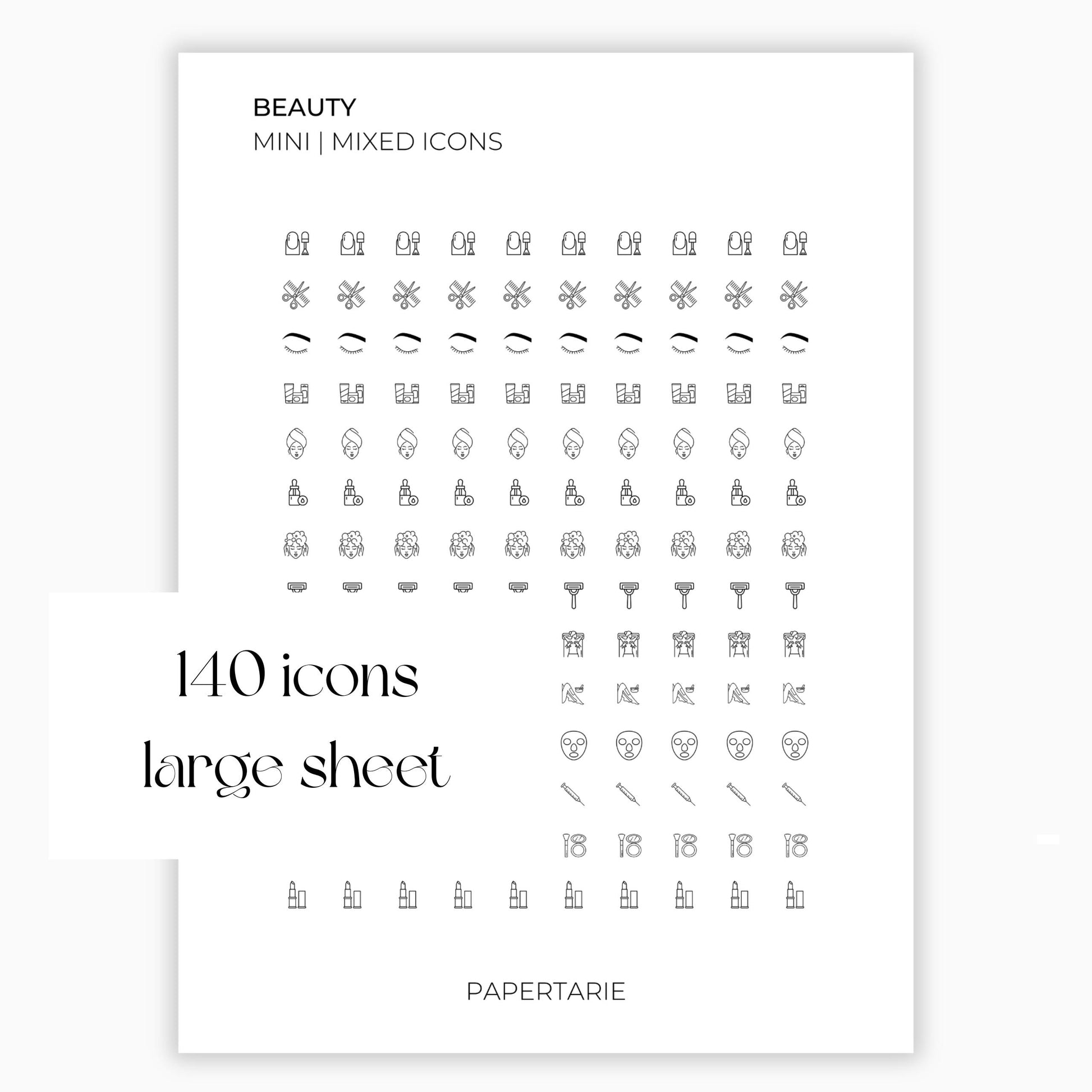 Mixed Beauty and Wellbeing Icons | Beauty Stickers | Mini Icon Stickers | Transparent | Matte | Glossy | Large Size Sheet