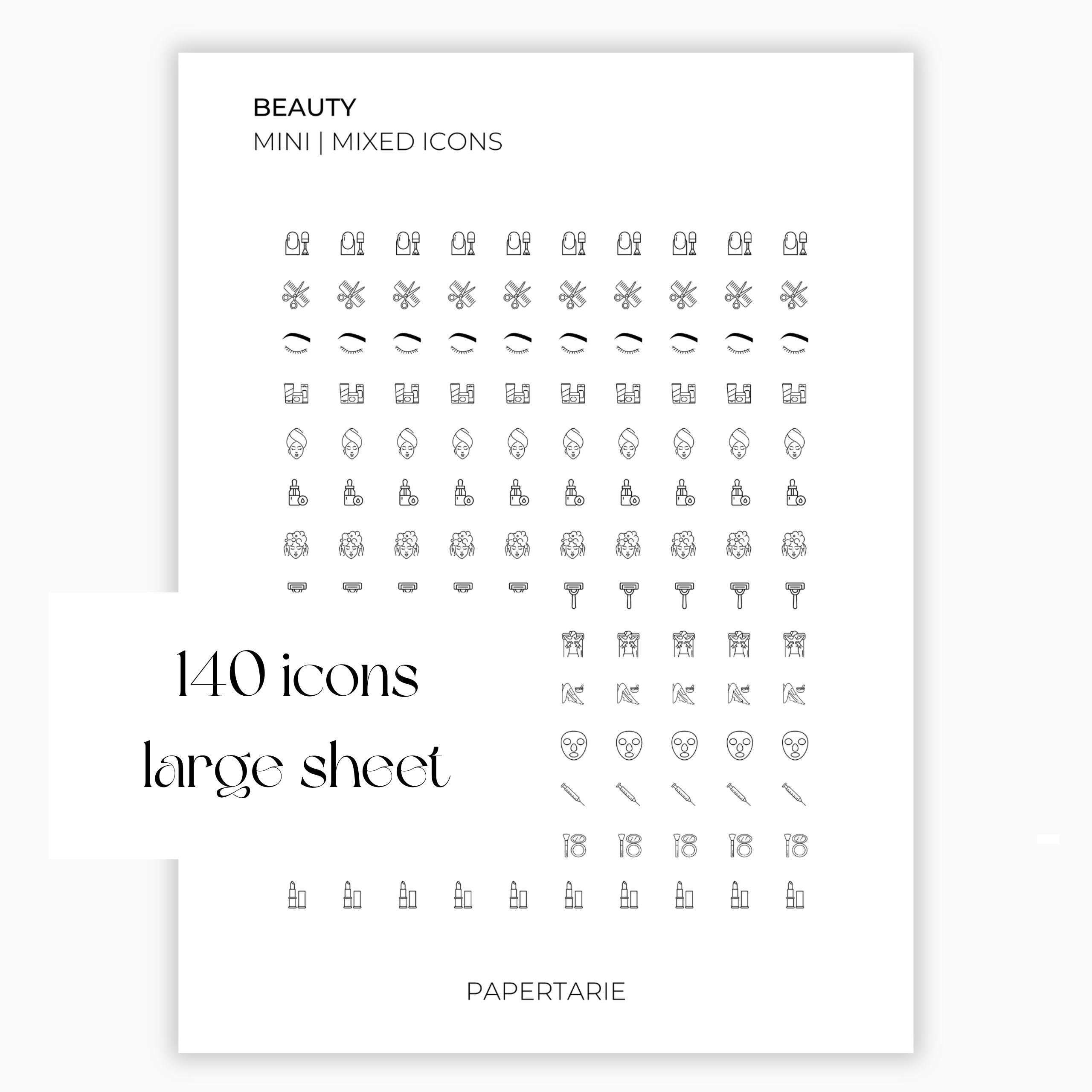 Mixed Beauty and Wellbeing Icons | Beauty Stickers | Mini Icon Stickers | Transparent | Matte | Glossy | Large Size Sheet