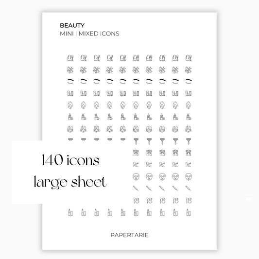 Mixed Beauty and Wellbeing Icons | Beauty Stickers | Mini Icon Stickers | Transparent | Matte | Glossy | Large Size Sheet