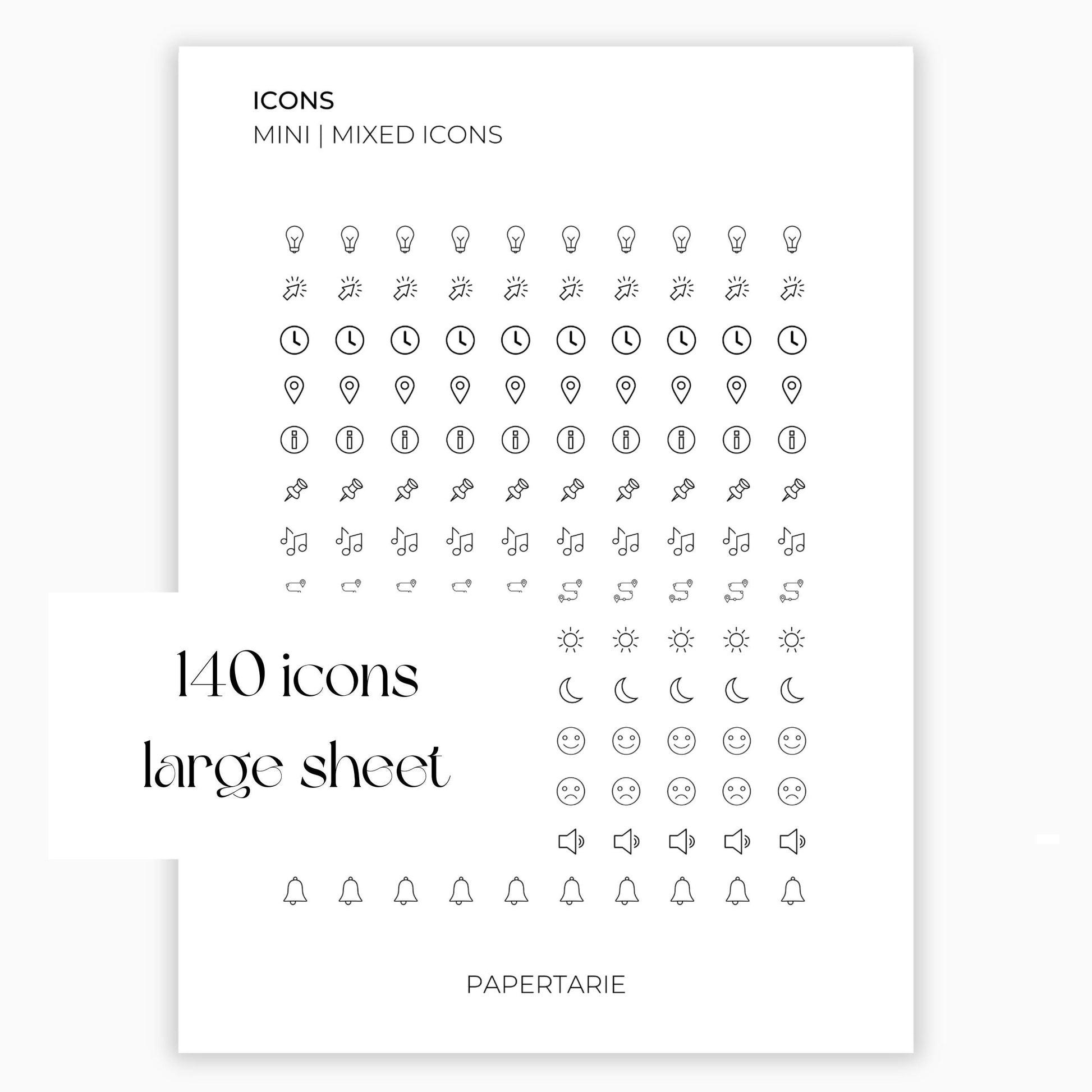 Mixed Planner Icons | Icon Stickers | Mini Icon Stickers | Transparent | Matte | Glossy | Large Size Sheet