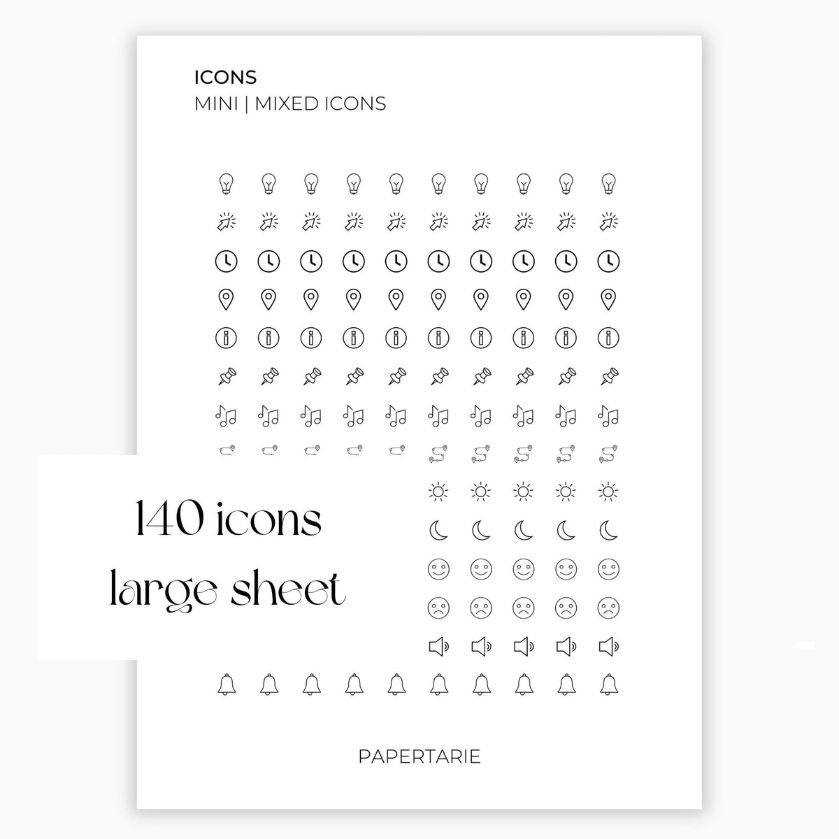 Mixed Planner Icons | Icon Stickers | Mini Icon Stickers | Transparent | Matte | Glossy | Large Size Sheet