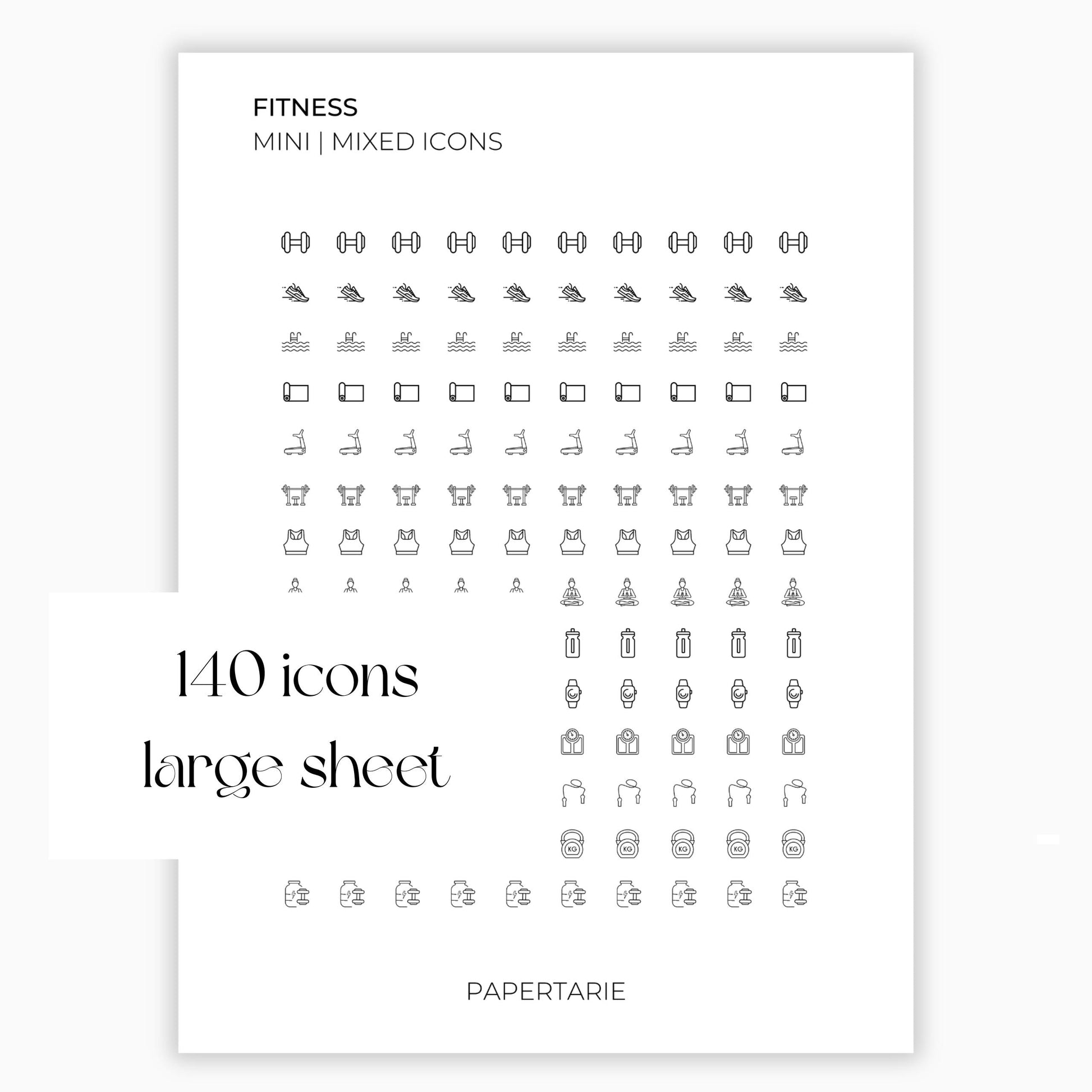 Mixed Fitness Icons | Fitness Stickers | Mini Icon Stickers | Transparent | Matte | Glossy | Large Size Sheet