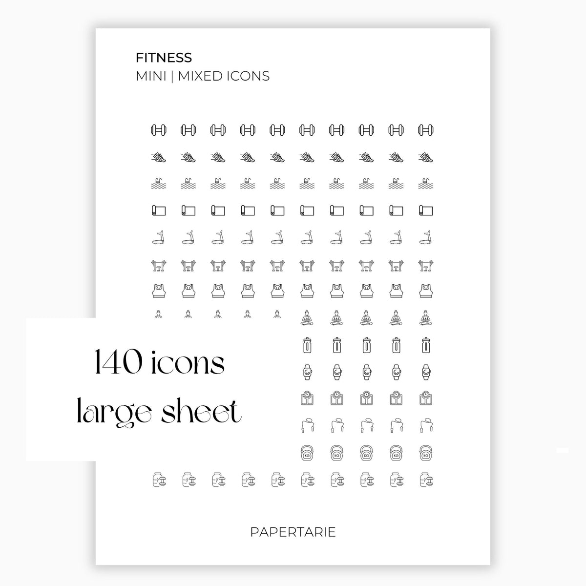 Mixed Fitness Icons | Fitness Stickers | Mini Icon Stickers | Transparent | Matte | Glossy | Large Size Sheet