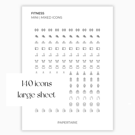 Mixed Fitness Icons | Fitness Stickers | Mini Icon Stickers | Transparent | Matte | Glossy | Large Size Sheet