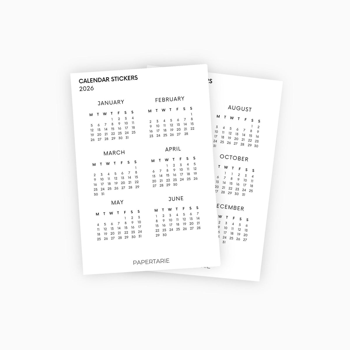 Calendar Monthly Stickers | 2026 | Functional Stickers | Premium White Paper | Standard Size | Two Sheets