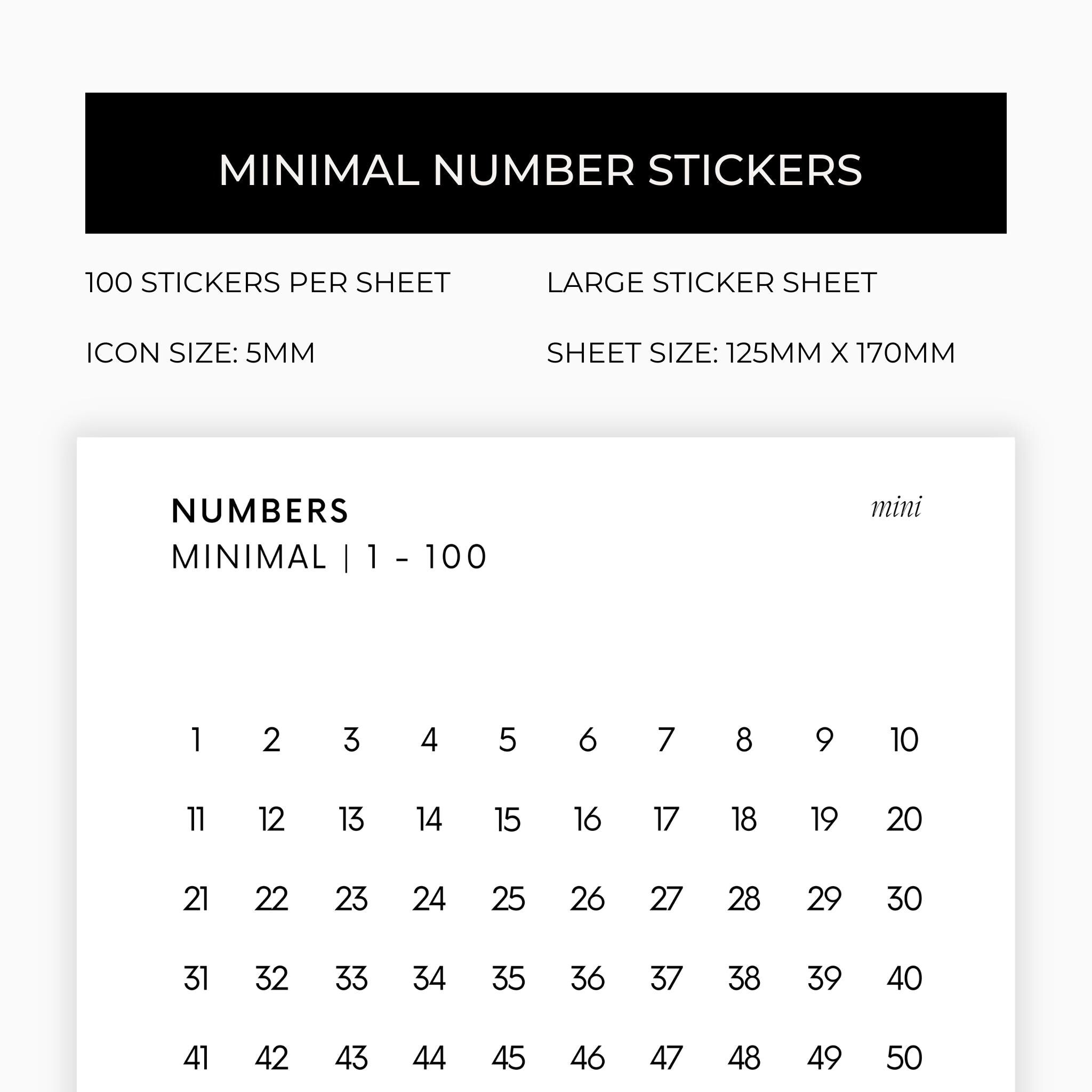 Mini Number Stickers | Journaling Stickers | Transparent | Minimal | Stickers | Numbers| Large Sheet | Matte | Glossy | Hobonichi