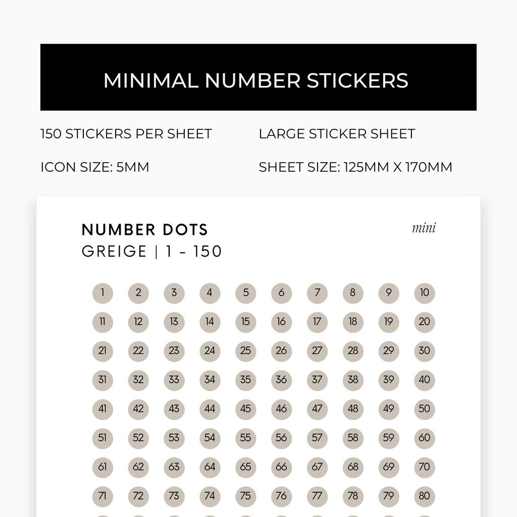 Mini Number Dots | Shape Stickers | Transparent | Matte | Glossy | Large Size | Options