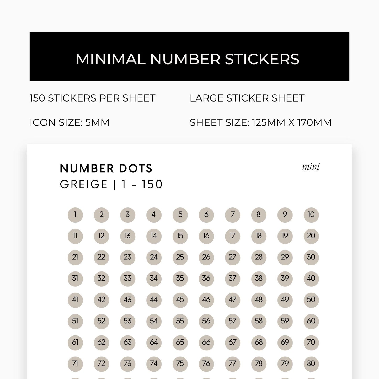 Mini Number Dots | Shape Stickers | Transparent | Matte | Glossy | Large Size | Options