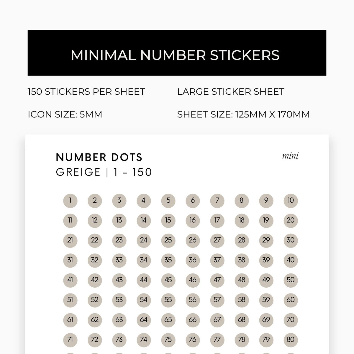 Mini Number Dots | Shape Stickers | Transparent | Matte | Glossy | Large Size | Options