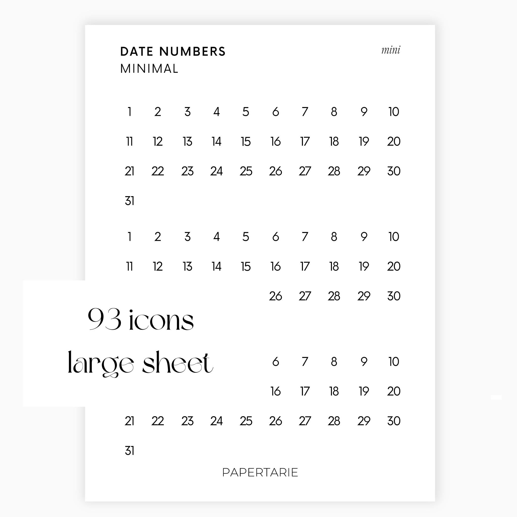 Mini Date Number Stickers | 3 Months | Transparent | Minimal | Stickers | Numbers| Large Sheet | Matte | Glossy | Hobonichi