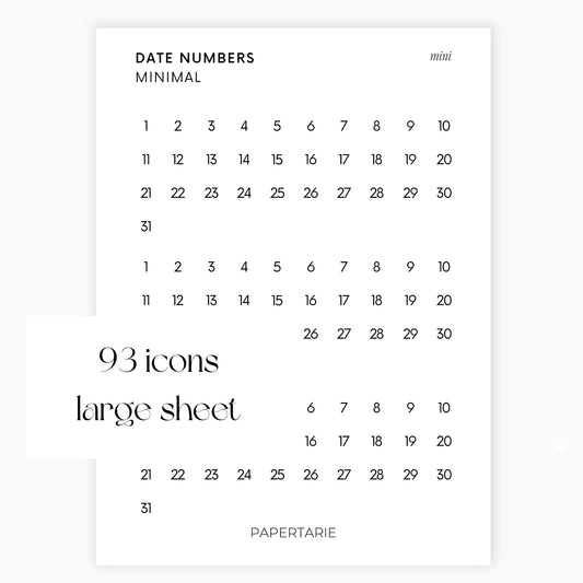 Mini Date Number Stickers | 3 Months | Transparent | Minimal | Stickers | Numbers| Large Sheet | Matte | Glossy | Hobonichi