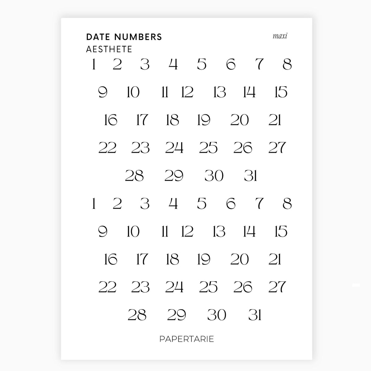 Maxi Date Number Stickers | 2 Months | Transparent | Minimal | Stickers | Numbers| Large Sheet | Matte | Glossy | Hobonichi