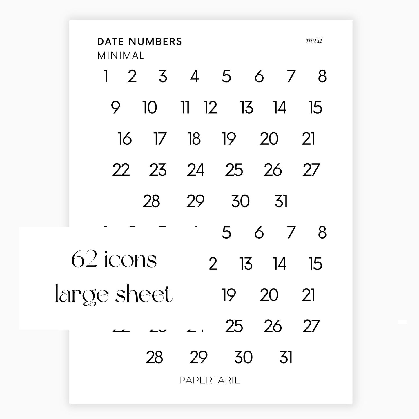 Maxi Date Number Stickers | 2 Months | Transparent | Minimal | Stickers | Numbers| Large Sheet | Matte | Glossy | Hobonichi