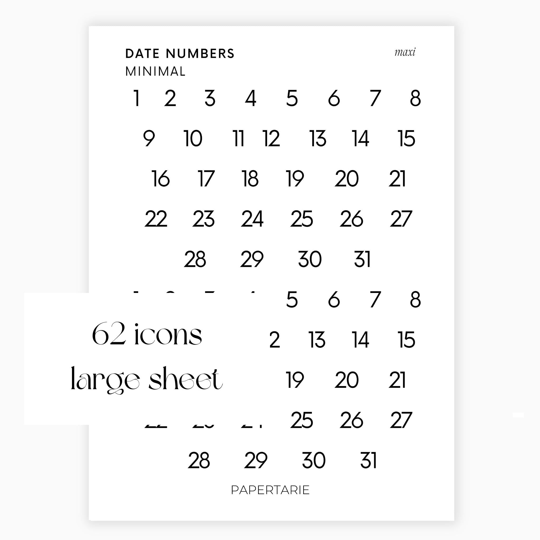 Maxi Date Number Stickers | 2 Months | Transparent | Minimal | Stickers | Numbers| Large Sheet | Matte | Glossy | Hobonichi