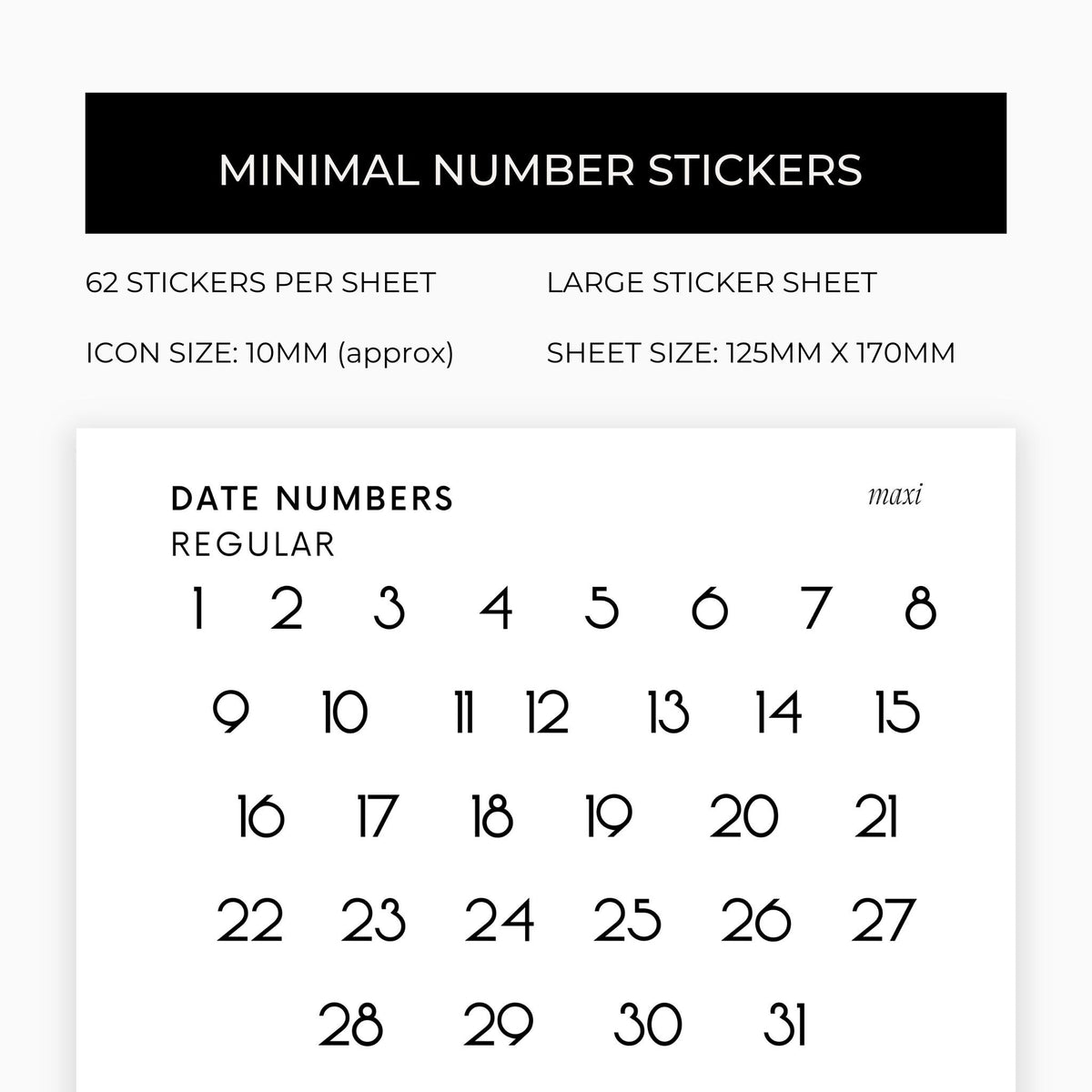 Maxi Date Number Stickers | 2 Months | Transparent | Minimal | Stickers | Numbers| Large Sheet | Matte | Glossy | Hobonichi