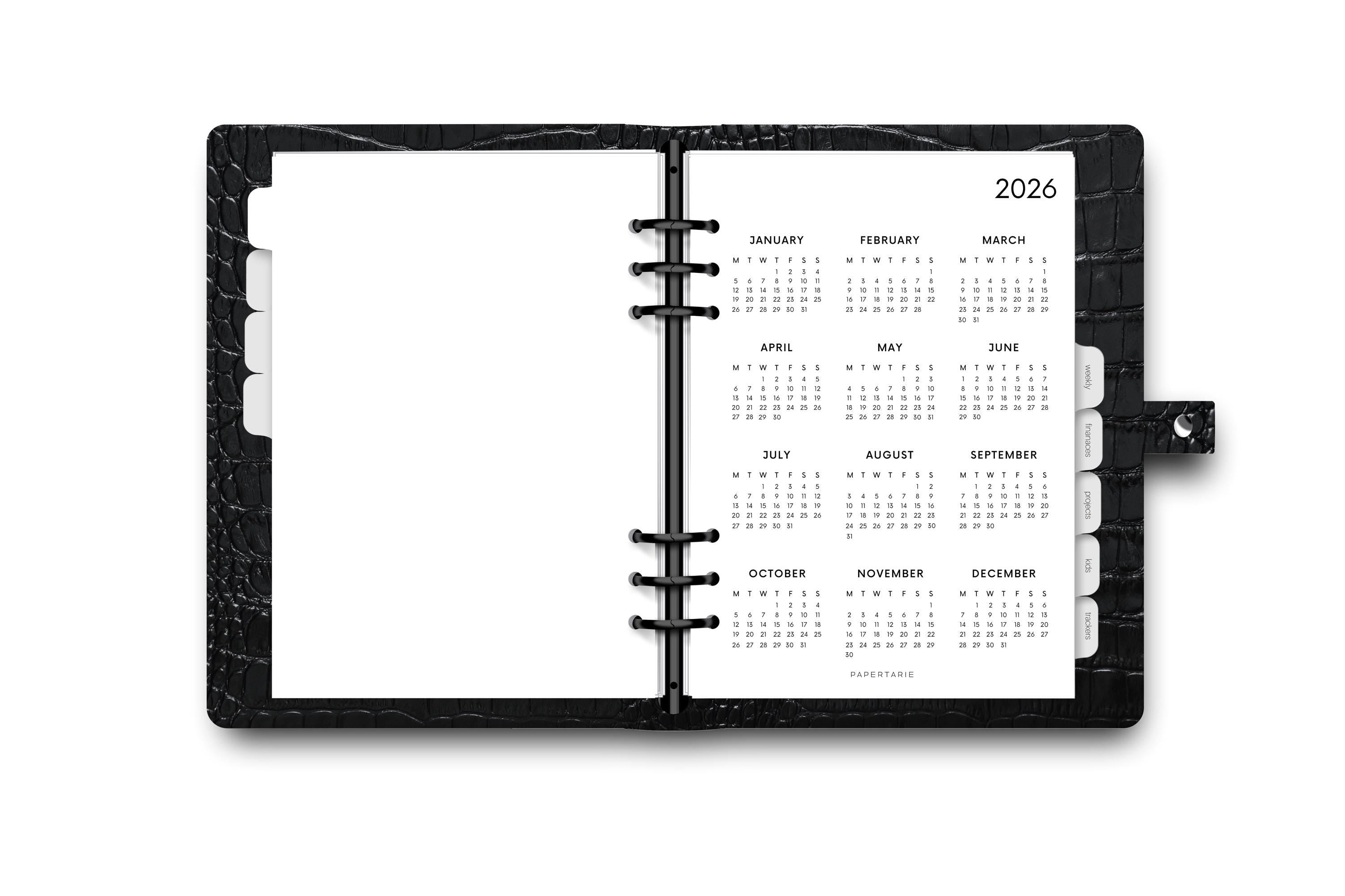 Printed | Planner Insert | 2026 Calendar 1 | Minimal | A5 | Personal | A6 Size | Two Options | Matching Items