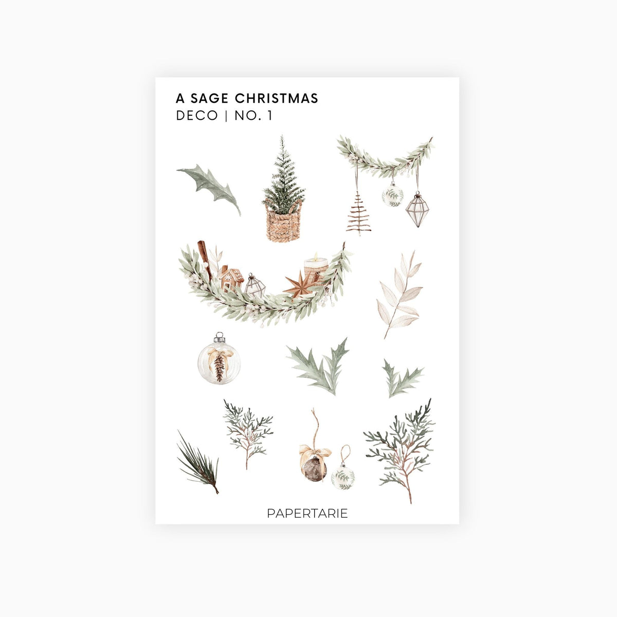 Deco Planner Stickers | Sage Christmas | Options | Standard Sheet | Transparent | Matte | Glossy | Botanical Planner Stickers | Florals