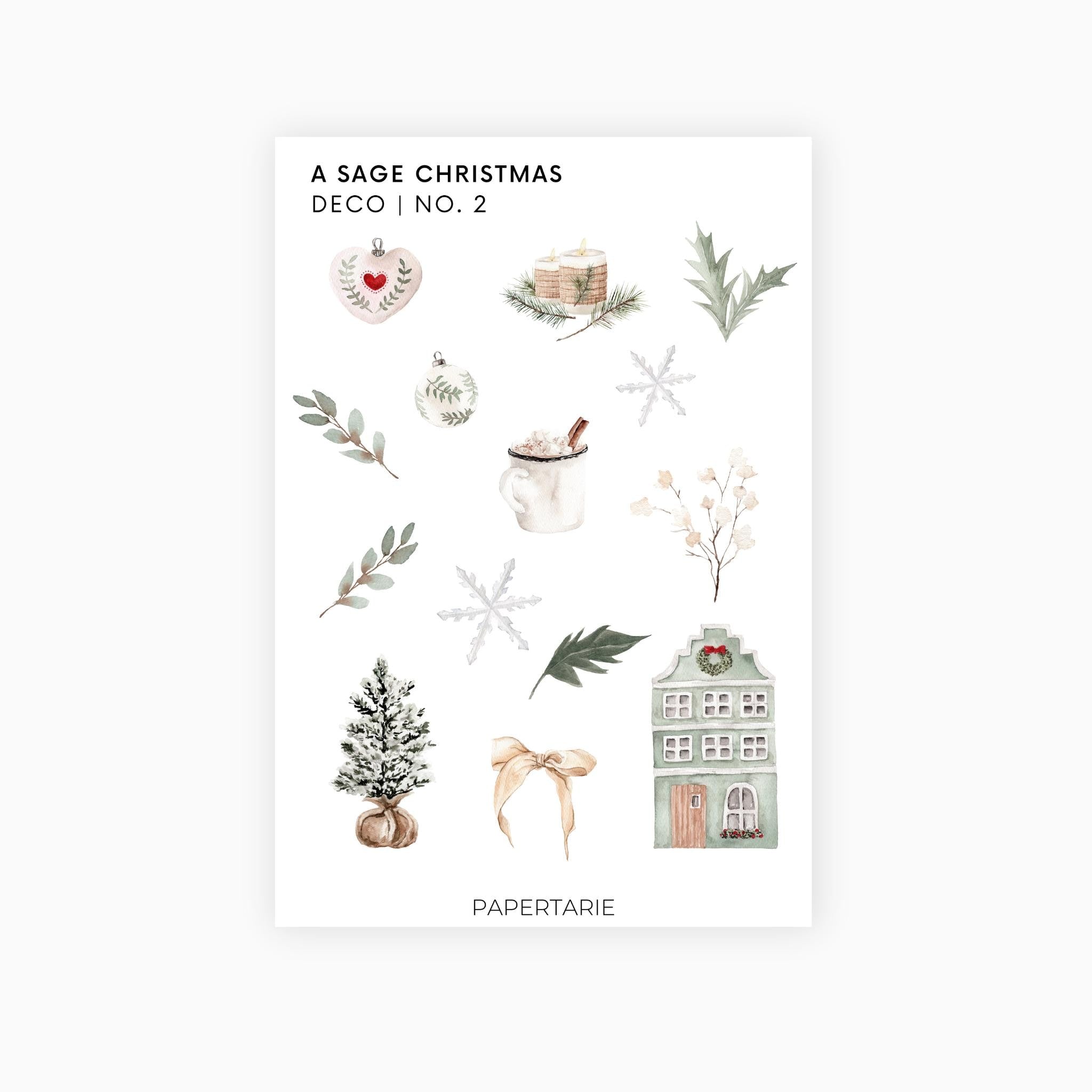 Deco Planner Stickers | Sage Christmas | Options | Standard Sheet | Transparent | Matte | Glossy | Botanical Planner Stickers | Florals