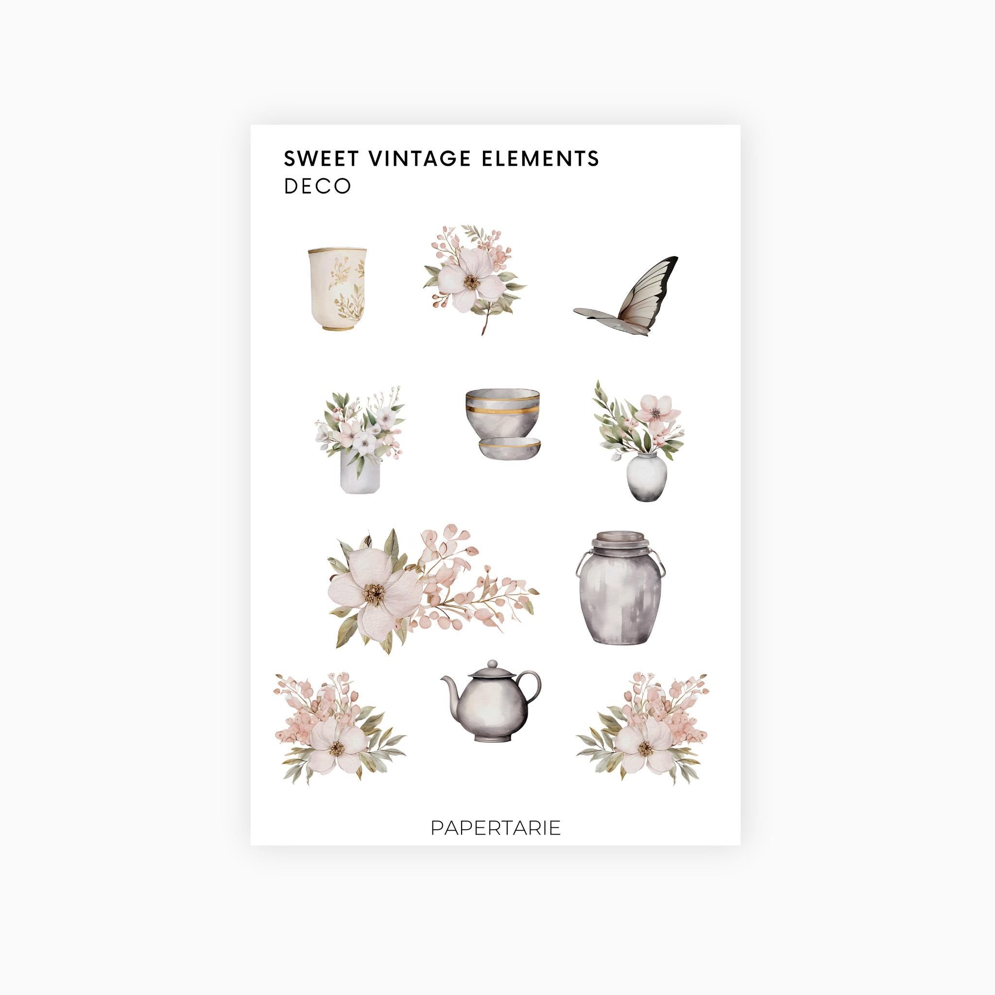 Deco Planner Stickers | Sweet Vintage | Standard Sheet | Transparent | Matte | Glossy | Botanical Planner Stickers | Florals