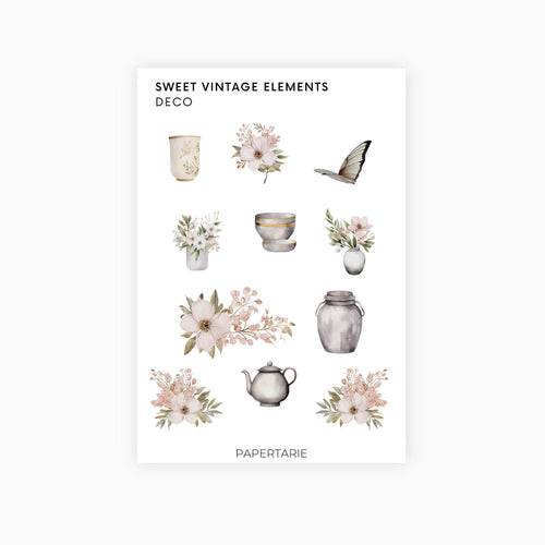 Deco Planner Stickers | Sweet Vintage | Standard Sheet | Transparent | Matte | Glossy | Botanical Planner Stickers | Florals