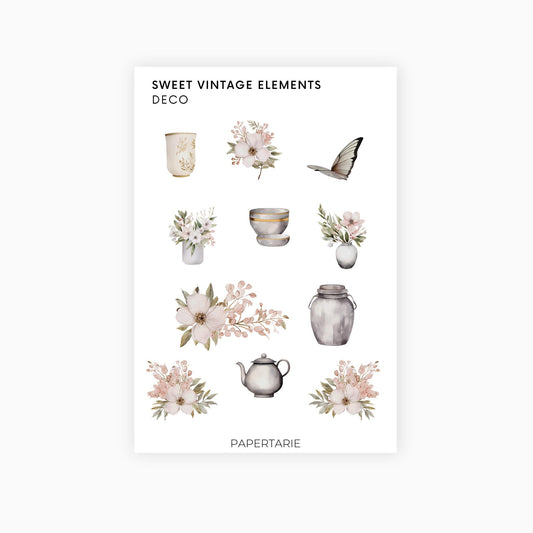 Deco Planner Stickers | Sweet Vintage | Standard Sheet | Transparent | Matte | Glossy | Botanical Planner Stickers | Florals