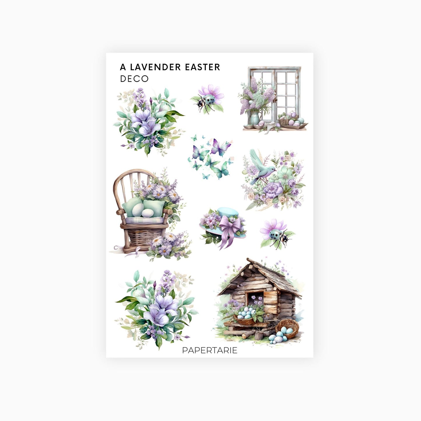 Deco Planner Stickers | Lavender Easter | Standard Sheet | Transparent | Matte | Glossy | Planner Stickers