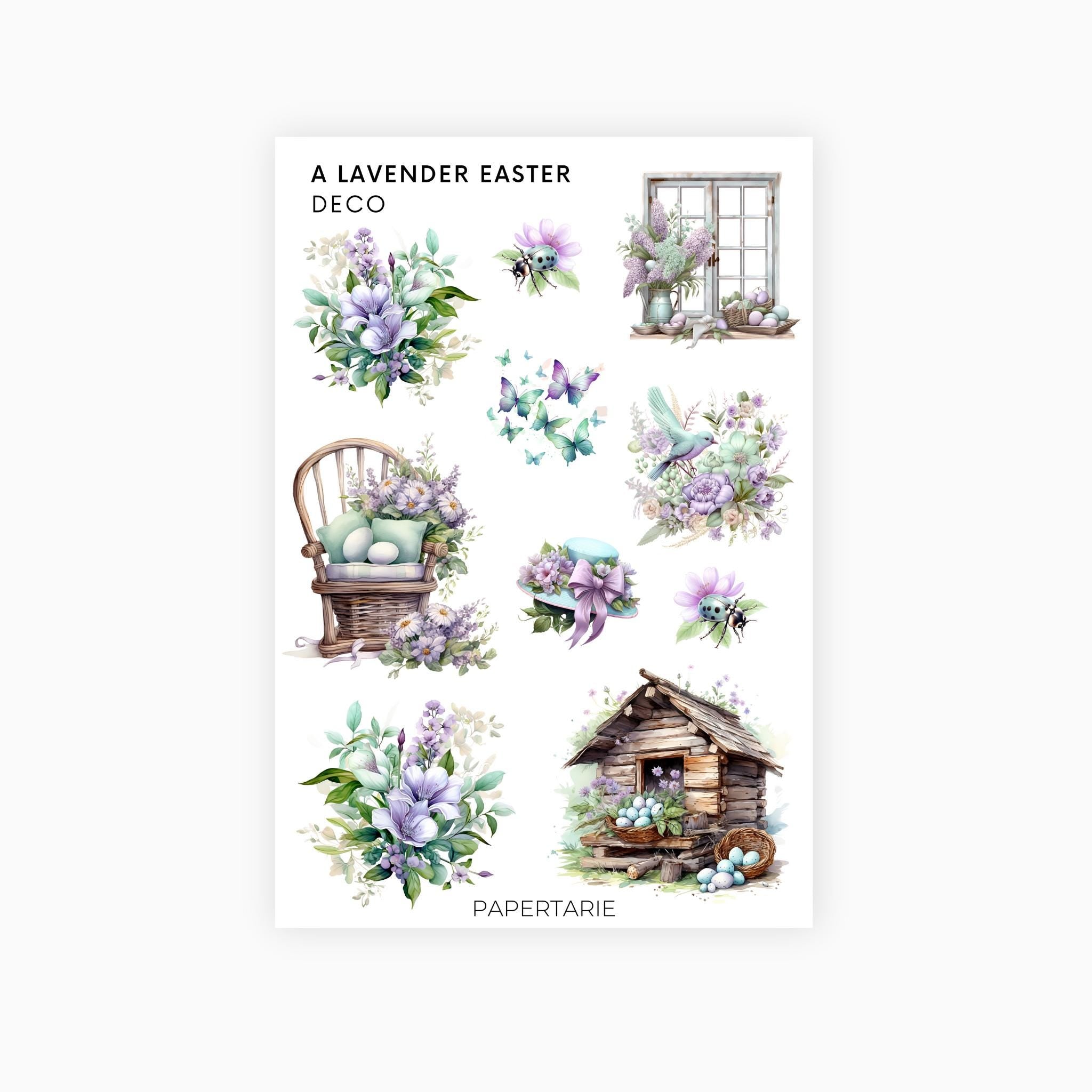Deco Planner Stickers | Lavender Easter | Standard Sheet | Transparent | Matte | Glossy | Planner Stickers