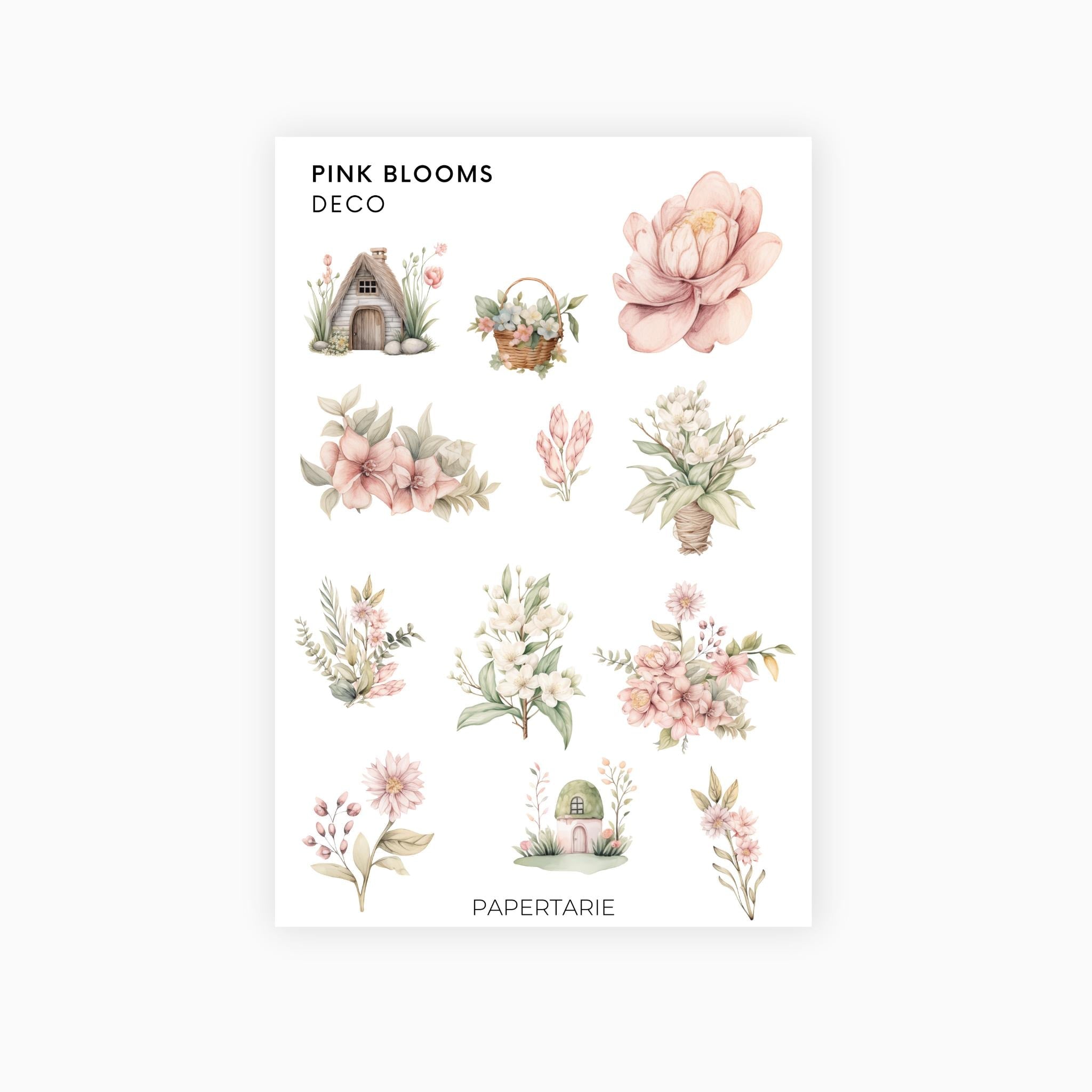 Deco Planner Stickers | Pink Blooms | Standard Sheet | Transparent | Matte | Gloss | Planner Stickers | Florals | Botanical