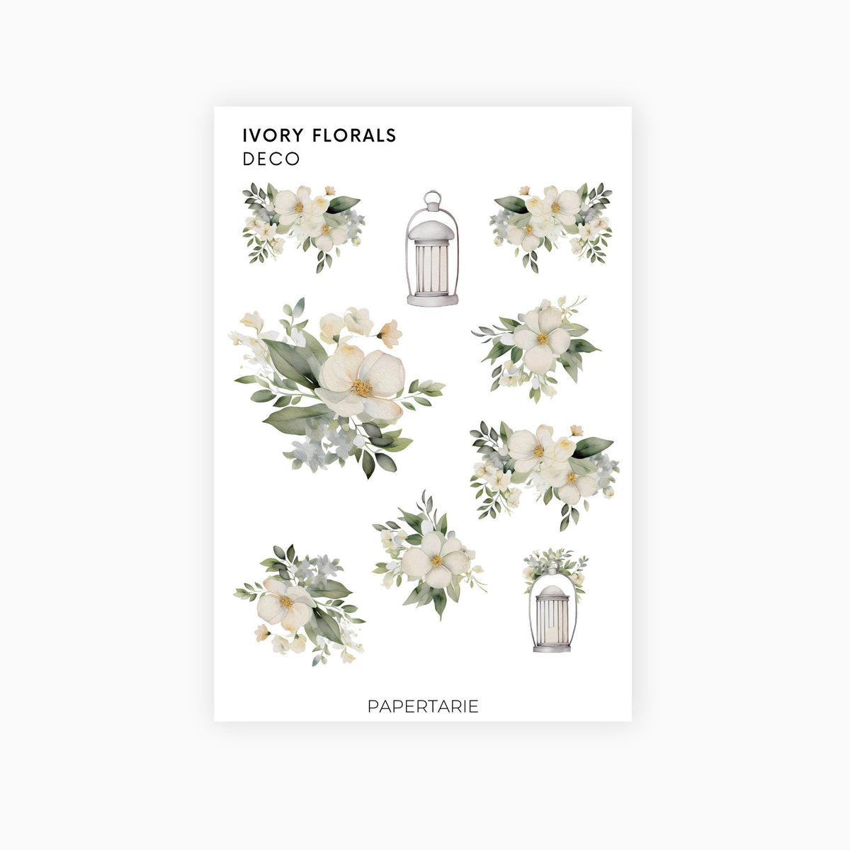 Deco Planner Stickers | Ivory Florals | Standard Sheet | Transparent | Matte | Glossy | Botanical Planner Stickers | Florals