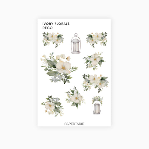 Deco Planner Stickers | Ivory Florals | Standard Sheet | Transparent | Matte | Glossy | Botanical Planner Stickers | Florals
