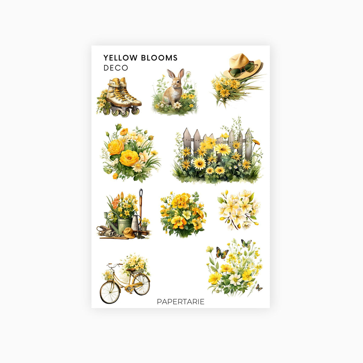Deco Planner Stickers | Yellow Blooms | Standard Sheet | Transparent | Matte | Glossy | Planner Stickers | Florals | Botanical