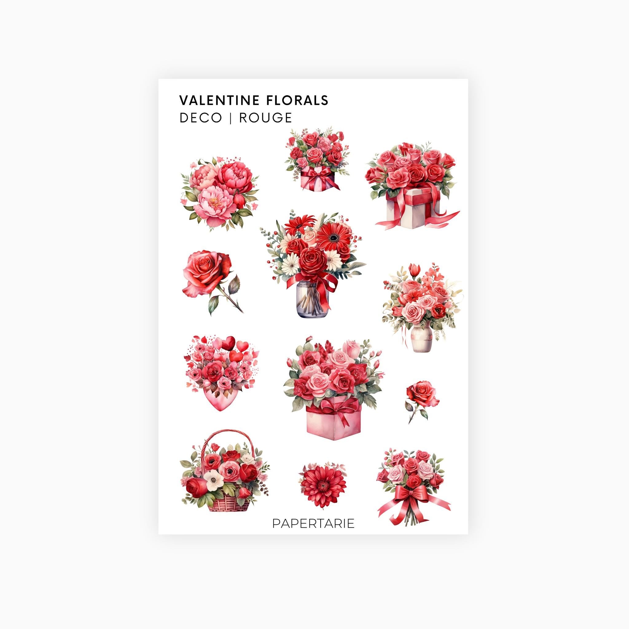 Deco Planner Stickers | Valentine's Florals | Two Options | Standard Sheet | Transparent | Matte | Glossy | Planner Stickers