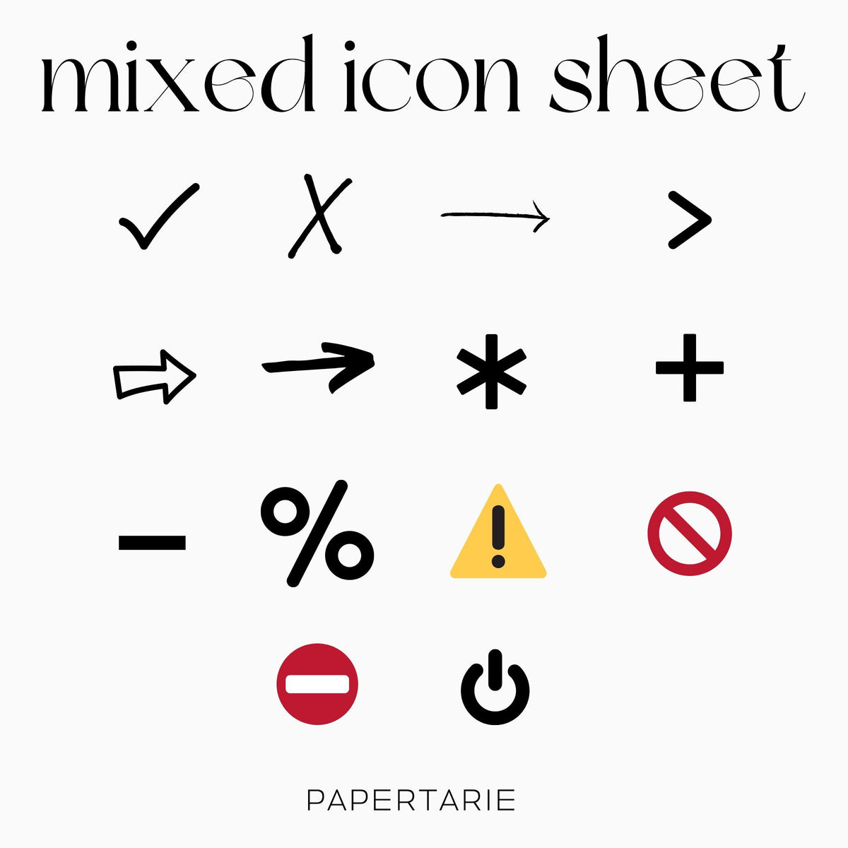 Mixed Symbol Icons | Symbol Stickers | Mini Icon Stickers | Transparent | Matte | Glossy | Large Size Sheet