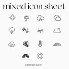 Mixed Weather Icons | Weather Stickers | Mini Icon Stickers | Transparent | Matte | Glossy | Large Size Sheet