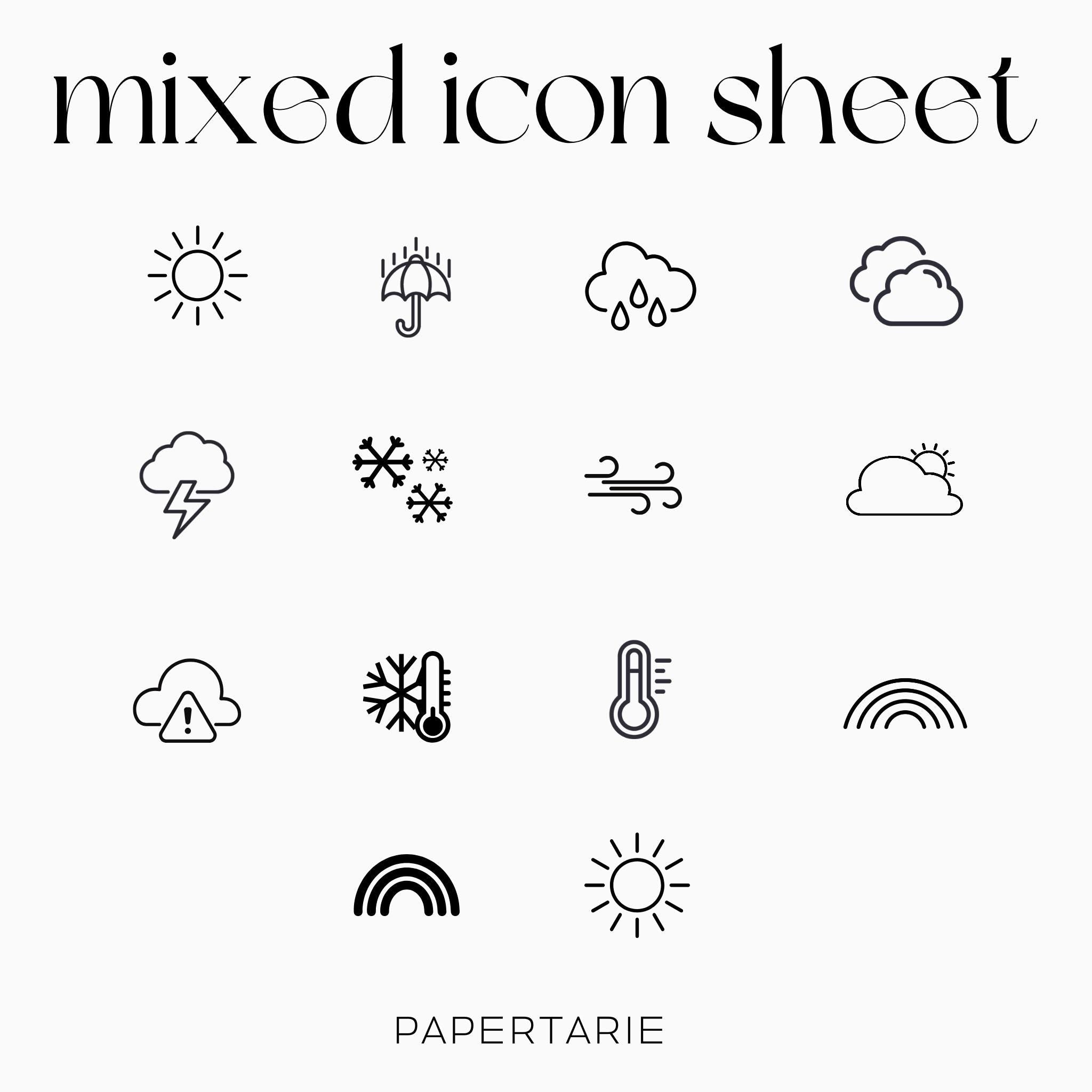 Mixed Weather Icons | Weather Stickers | Mini Icon Stickers | Transparent | Matte | Glossy | Large Size Sheet