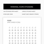 Mixed Food Icons | Food Stickers | Mini Icon Stickers | Transparent | Matte | Glossyy | Large Size Sheet