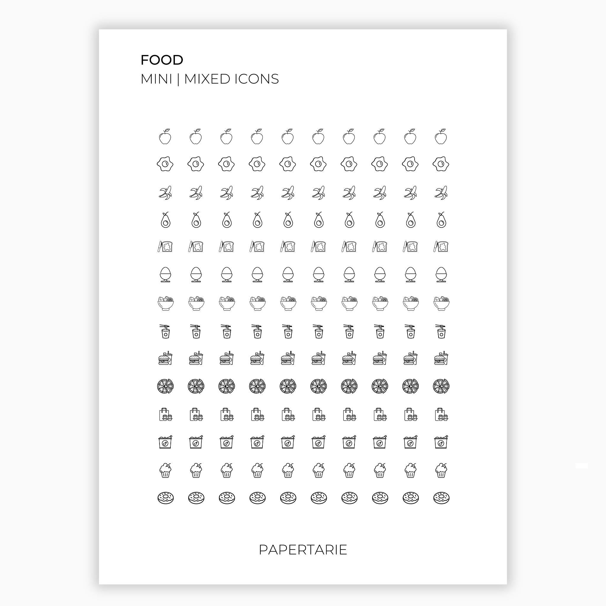 Mixed Food Icons | Food Stickers | Mini Icon Stickers | Transparent | Matte | Glossyy | Large Size Sheet