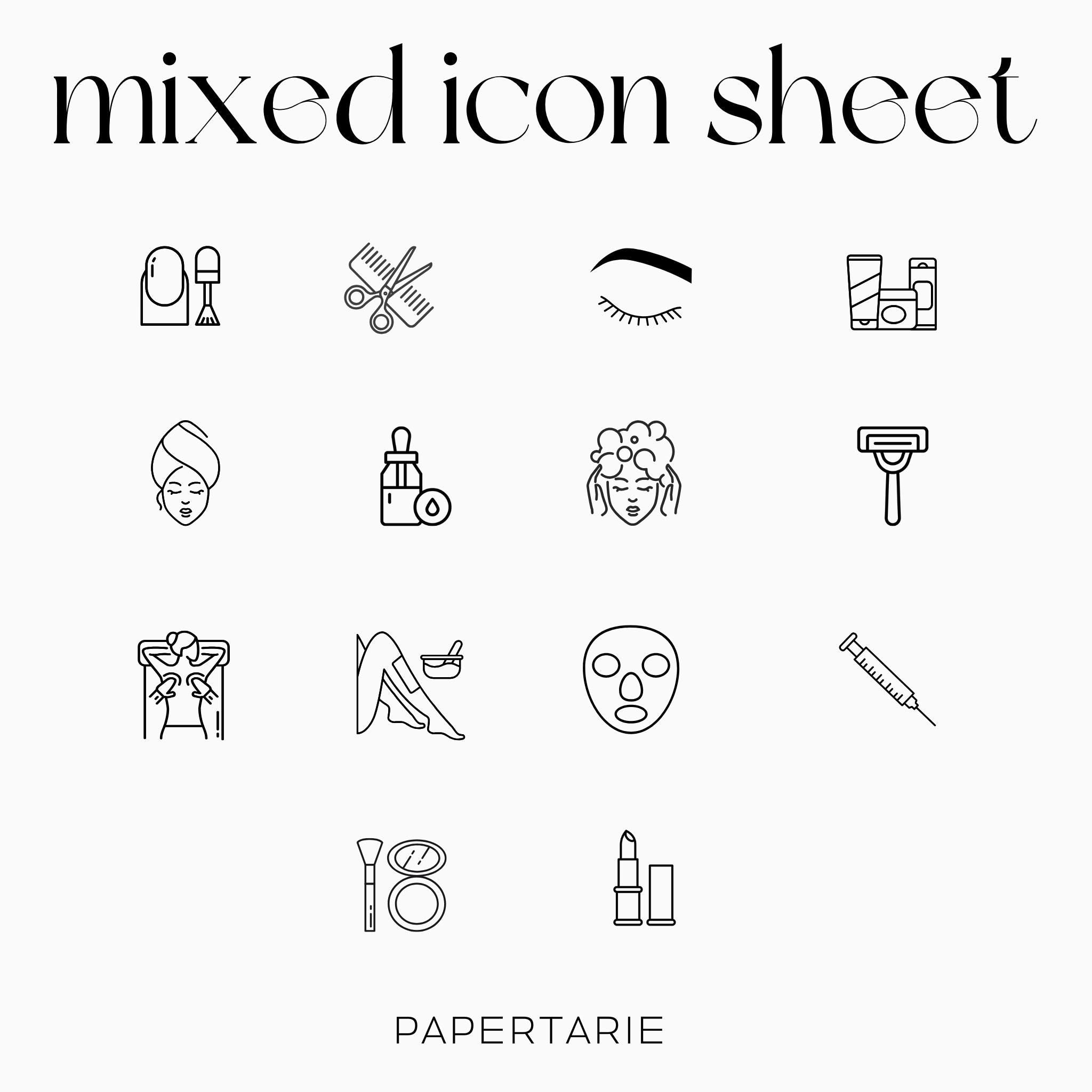 Mixed Beauty and Wellbeing Icons | Beauty Stickers | Mini Icon Stickers | Transparent | Matte | Glossy | Large Size Sheet